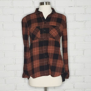 [BeachLunchLounge] Orange Plaid High-Low Shirt